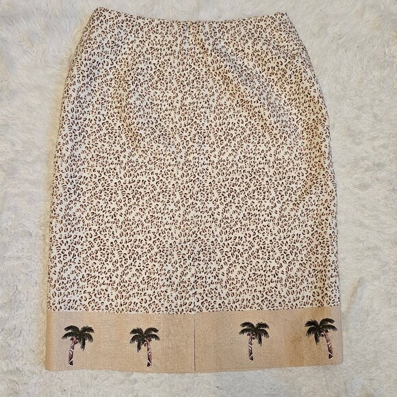 VTG Silk Club Collection Women's 100% Linen Coconut Tree Embroidery Skirt Size 6 - Picture 3 of 7